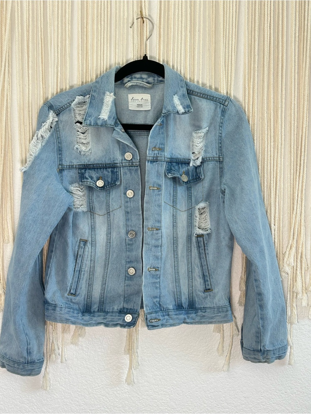 Love Tree Light Wash Distressed Denim Jacket - Picture 3 of 13